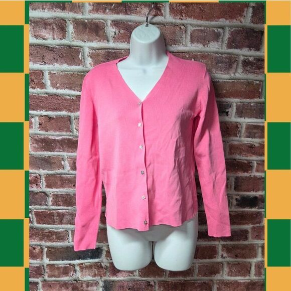 Joseph A. Pink Lightweight Cardigan Small Micro Ribbed V Neck Button Down - Picture 1 of 8